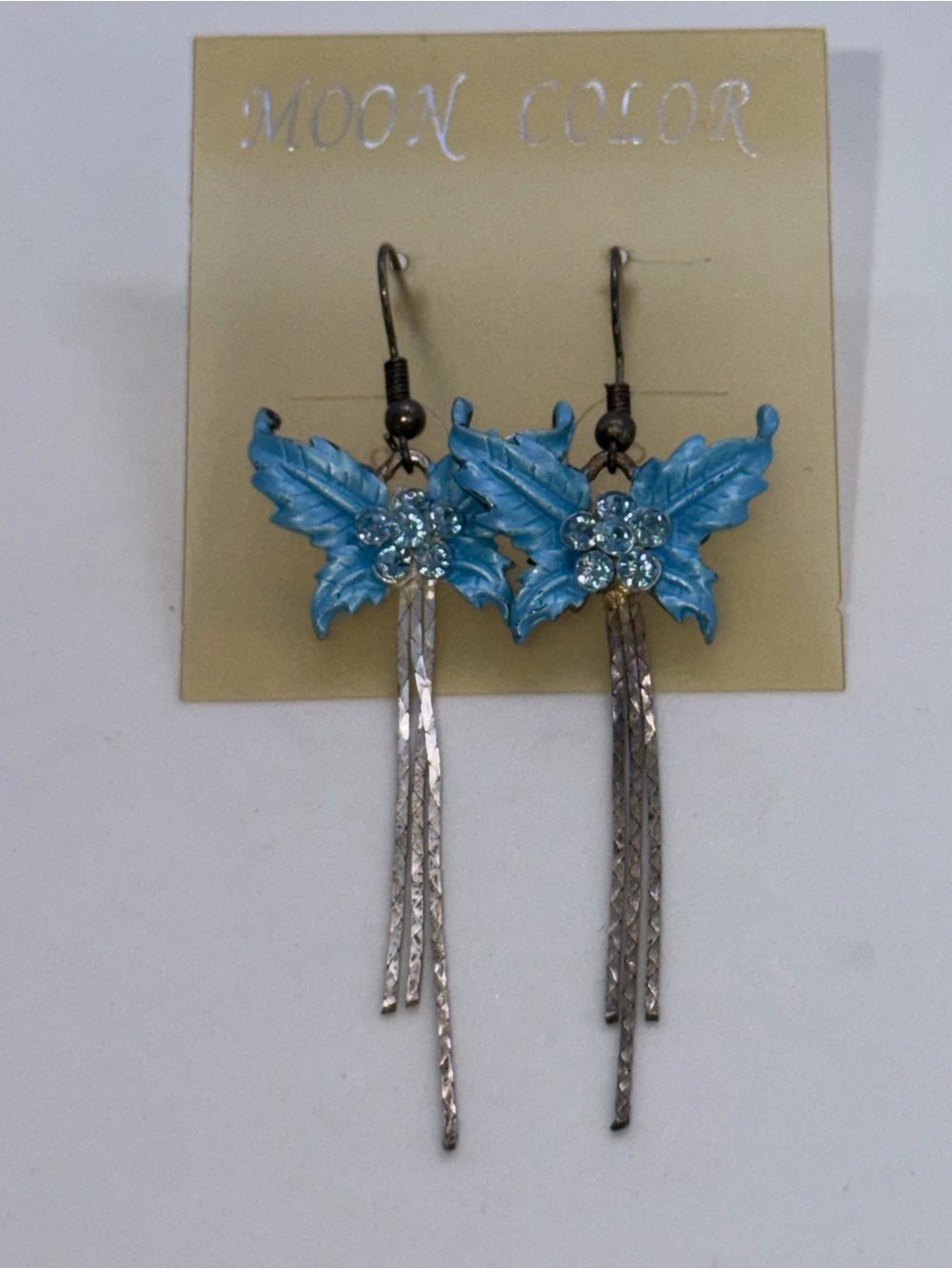 Moon Color Blue Butterfly Dangle Earrings new but super old ! - Picture 3 of 7